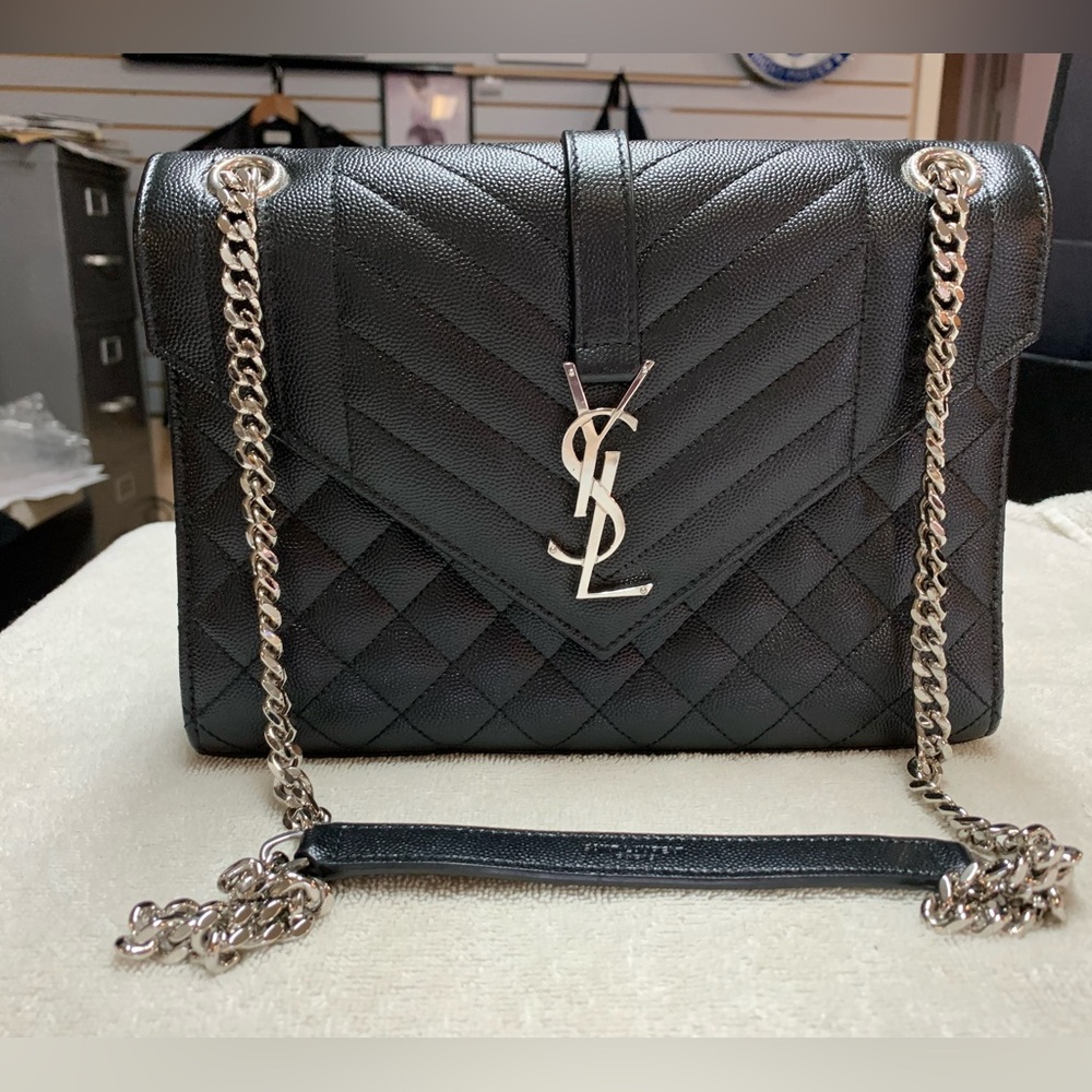 YSL Saint Laurent Black Matelasse Medium Envelope Bag